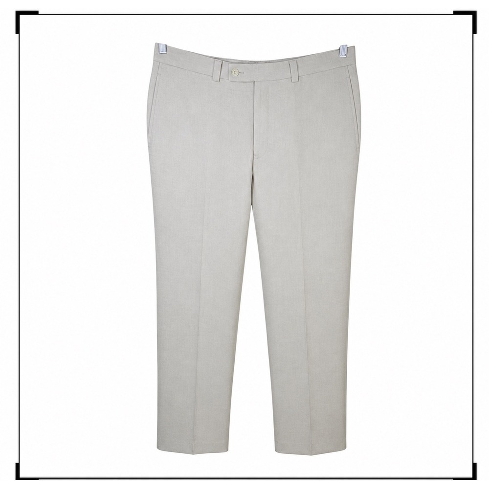Calvin Klein Linen Trousers Mens 36 Beige Flat Front Summer Beach Office Travel